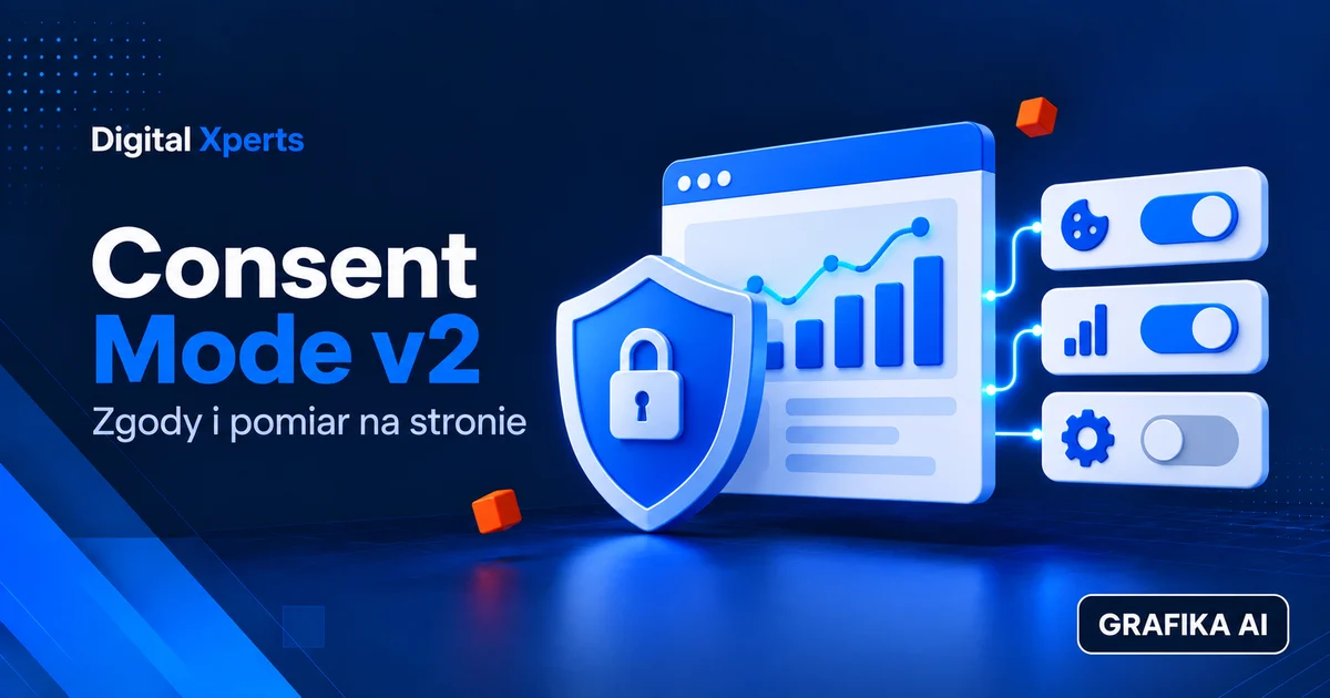 Consent Mode v2. Zgody i pomiar na stronie — ilustracja AI