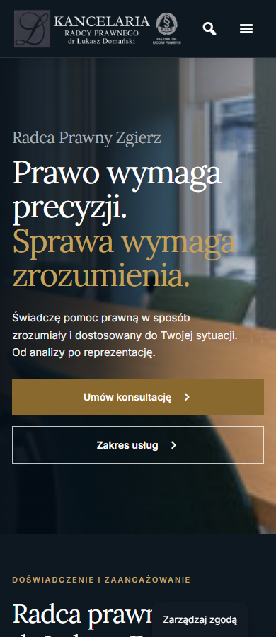 Mobilny widok strony Domański Kancelaria